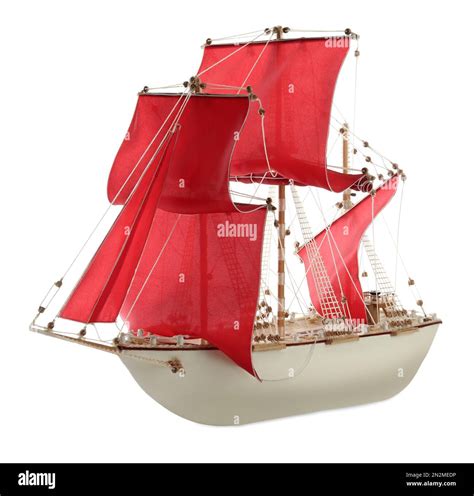 Beautiful small ship model isolated on white Stock Photo - Alamy