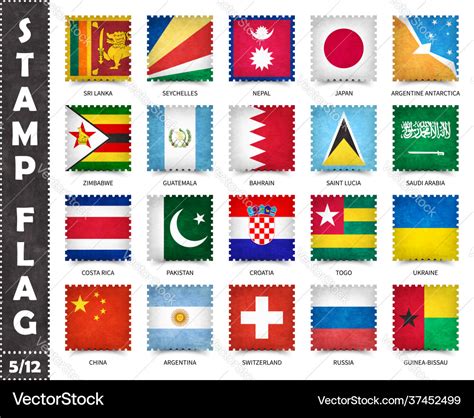 Stamp With Official Country Flag Set 5 12 Vector Image