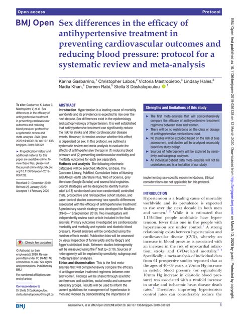 Pdf Sex Differences In The Efficacy Of Antihypertensive Treatment In Preventing Cardiovascular