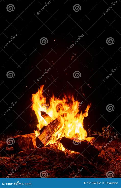 Campfire Burning At Dark Night Stock Image Image Of Spark Calm