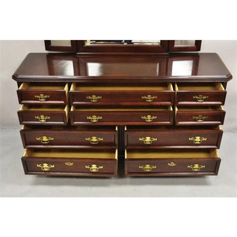 Late 20th Century Bassett Furniture Eden House Cherry 10 Drawer Triple Dresser With Triple