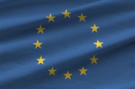 Premium Photo European Union Flag With Big Folds Waving Close Up