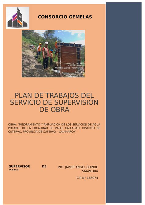 Plan De Trabajo Supervisi N Plan De Trabajos Del Servicio De