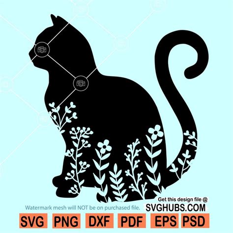 Floral Cat Svg Cat Svg Files Cat With Flowers Svg Svg Hubs