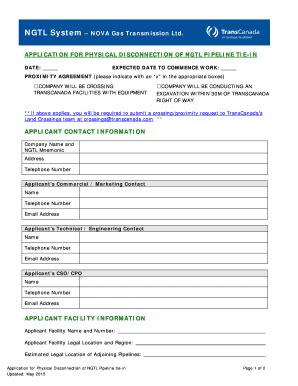 Fillable Online Application For Physical Disconnection Of Ngtl Pipeline