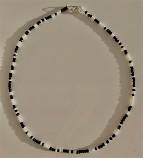 Black And White Seed Bead Necklace Etsy Black And White Necklaces