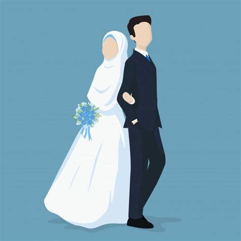 Muslim Bride And Groom Premium Vector Wedding Couple Cartoon Bride