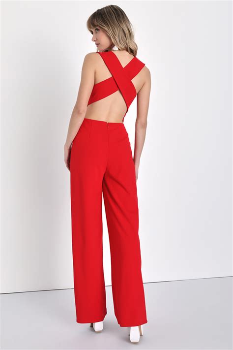 Chic Red Jumpsuit Wide Leg Jumpsuit Backless Jumpsuit Lulus