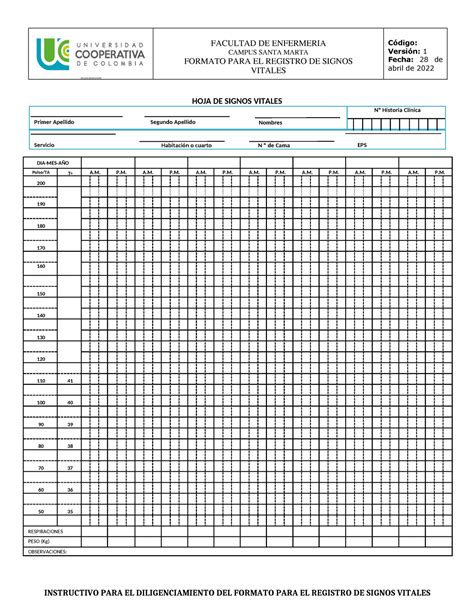 Formato Signos Vitales Facultad De Enfermeria Campus Santa Marta