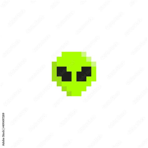 Pixel Art Green And Gray Cartoon Alien Character 8 Bit Pixel Alien Vector Illustration Ufo