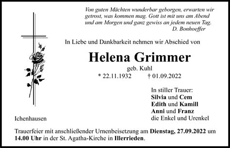 Traueranzeigen Von Helena Grimmer Allg Uer Zeitung