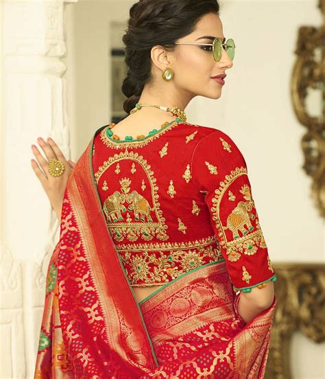 Scarlet Red Woven Banarasi Saree With Blouse Monjolika 3337437