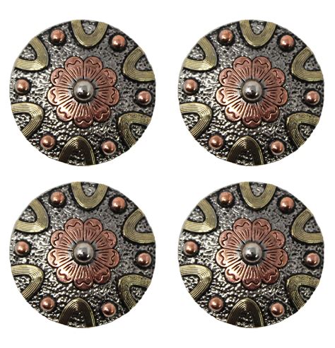 Set Of 4 Conchos Western Saddle Tack Copper Flower Co543