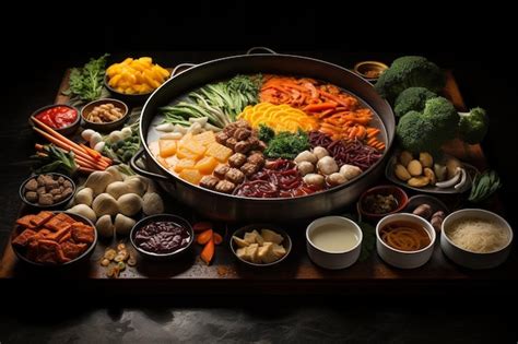 Traditional Asian Hot Pot Recipe Displayed Neatly Premium AI Generated Image