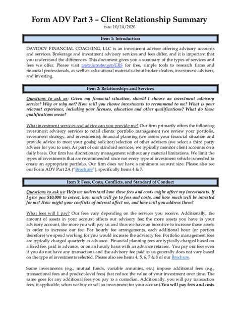 Fillable Online Form Adv Part Client Relationship Summary Form Crs