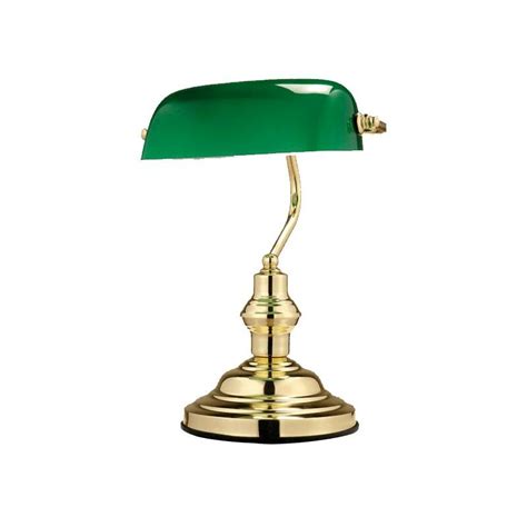 Une lampe de bureau ancienne en métal laiton et verre vert 2491