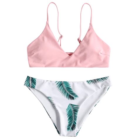 ZAFUL 2018 New Leaf Print Bikini Padded Swimsuit Spaghetti Straps