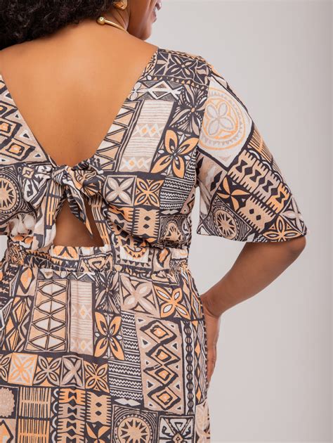 Vestido Midi Estampado Nude Rery Roupa Feminina Plus Size