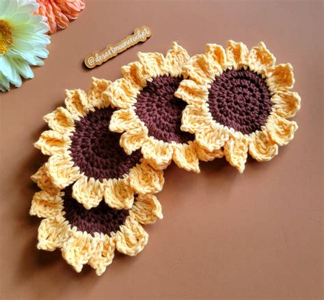 Girasol Crochet Posavasos Algodón Crochet bebida Posavasos | Etsy