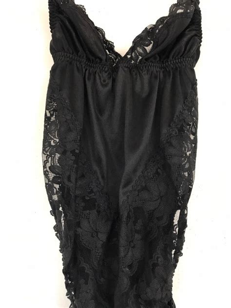 1970s 1980s Vintage Black Lace Lingerie Bodysuit Gem