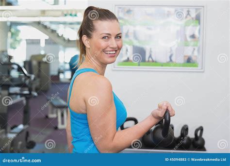 Fit Brunette Working Out With Kettlebell Stock Image Image Of Healthy Active