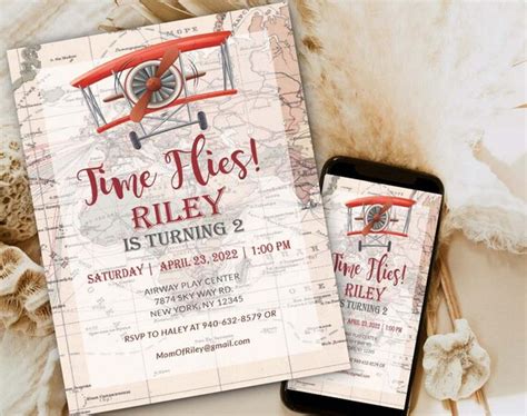 Vintage Airplane Birthday Invitation Airplane Party Invite Etsy