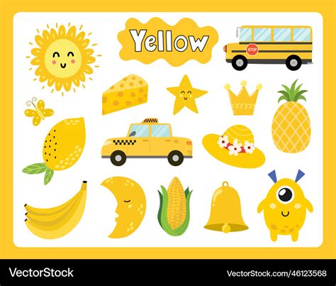 Set Of Yellow Color Objects Primary Colors Vector Image