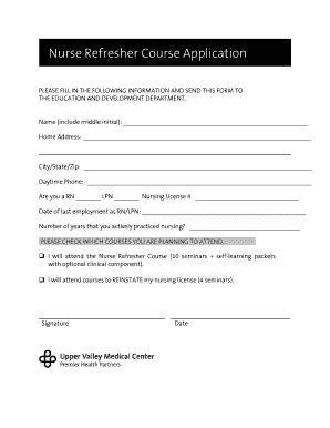 Fillable Online Nurse Refresher Course Application Fax Email Print