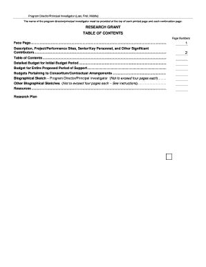 Fillable Online Uhcancercenter Phs Fp Rev Table Of Contents