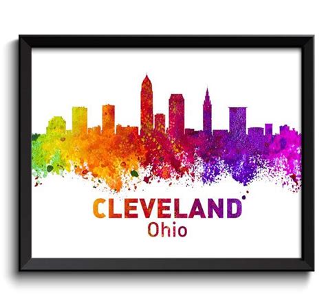 Cleveland Skyline Ohio City Colorful By Cityprintsyourway On Etsy