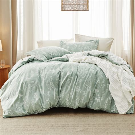 BEDSURE Queen Comforter Set Sage Green Comforter Cute Floral Bedding