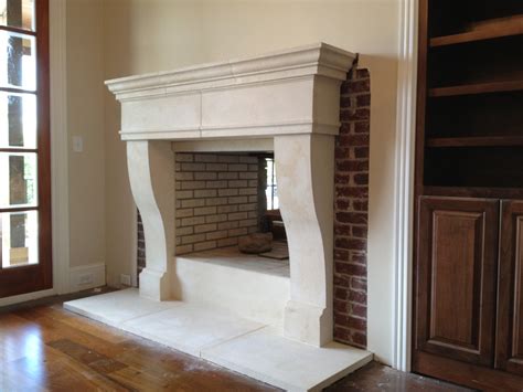 Custom limestone fireplace mantel