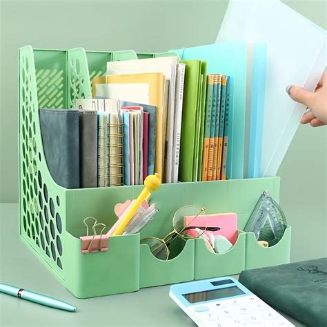 Temu｜file Rack Multi Layer Four Column Frame Desktop Storage File Box