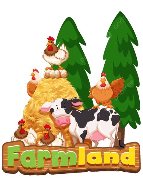 Customized Font Design Featuring Farm Animalschickens And Cow In The