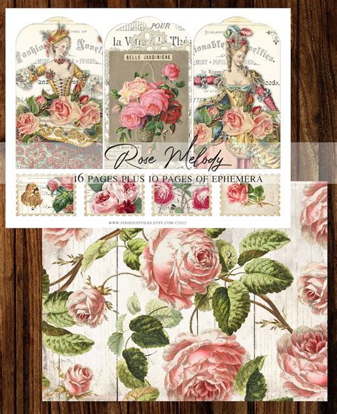 Rose Melody Junk Journal Printable Vintage Botanical Garden Etsy