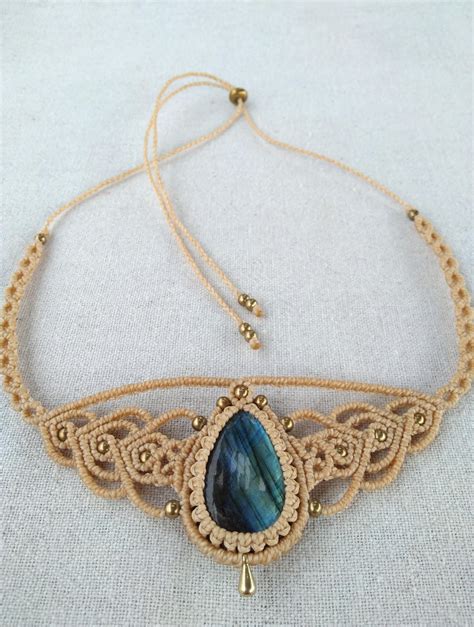 Macrame Necklace With Labradorite Gemstone Macrame Colar Macrame