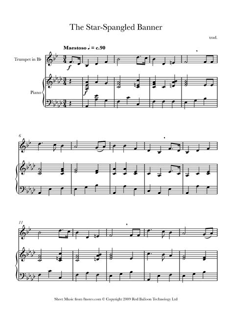 Star Spangled Banner Sheet Music For Trumpet