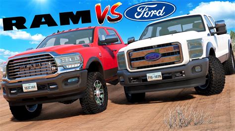 Ford Vs Ram Trucks Race Crash Down A Mountain In Beamng Drive Mods