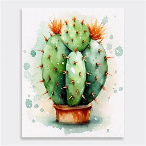 Premium Ai Image Aesthetic Cactus Plant On Watercolor Illustration