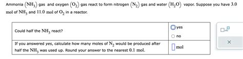 Solved Ammonia Nh3 Gas And Oxygen O2 Gas React To Form