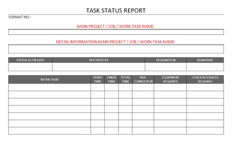 Task Status Report Format Samples Word Document