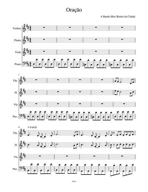 Oração Sheet Music For Piano Flute Violin Viola Mixed Quartet