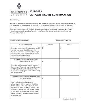 Fillable Online Other Untaxed Income Verification Worksheet