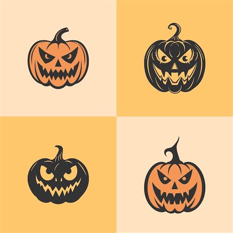 Conjunto de vector de cabeza de calabaza de halloween de dibujos ...