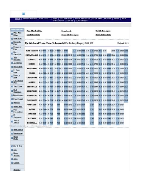 Up Side Local Trains - Railway Time Table Pune Station | PDF | Freedom ...