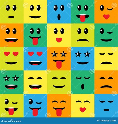 Simple Geometric Emoji Face Flat Icon Set Of Communication Chat