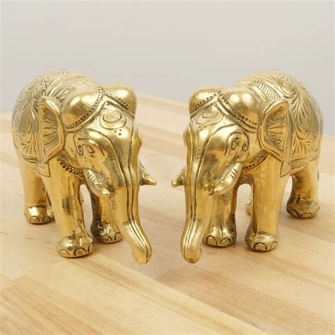 Two Decorative Elephants Vintage Solid Brass Set Etsy