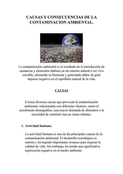 Causas Y Consecuencias De La Contaminacion Ambiental Maria Fernanda