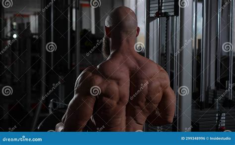 Wide Grip Cable Seated Row Exercises Muscular Caucasian Shirtless Man