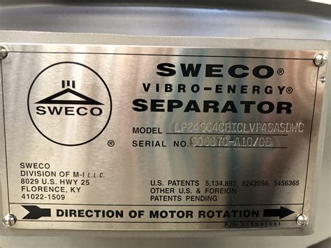 Used SWECO VIBRO ENERGY SEPARATOR For Sale At Dairy Engineering Co